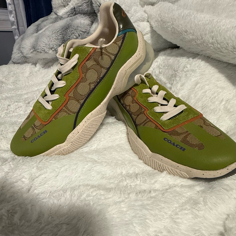 Coach Kids Lime Green and Beige Sneakers